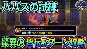 【DQMSL】パパスの試練 驚異の皆伝5ターン攻略！あの討伐が大活躍！！！